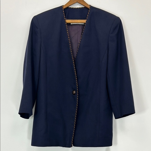 Vintage Lauren Jeffries Blazer Navy Women's Jacket Lined Waist Medium Work Suit - Picture 1 of 10